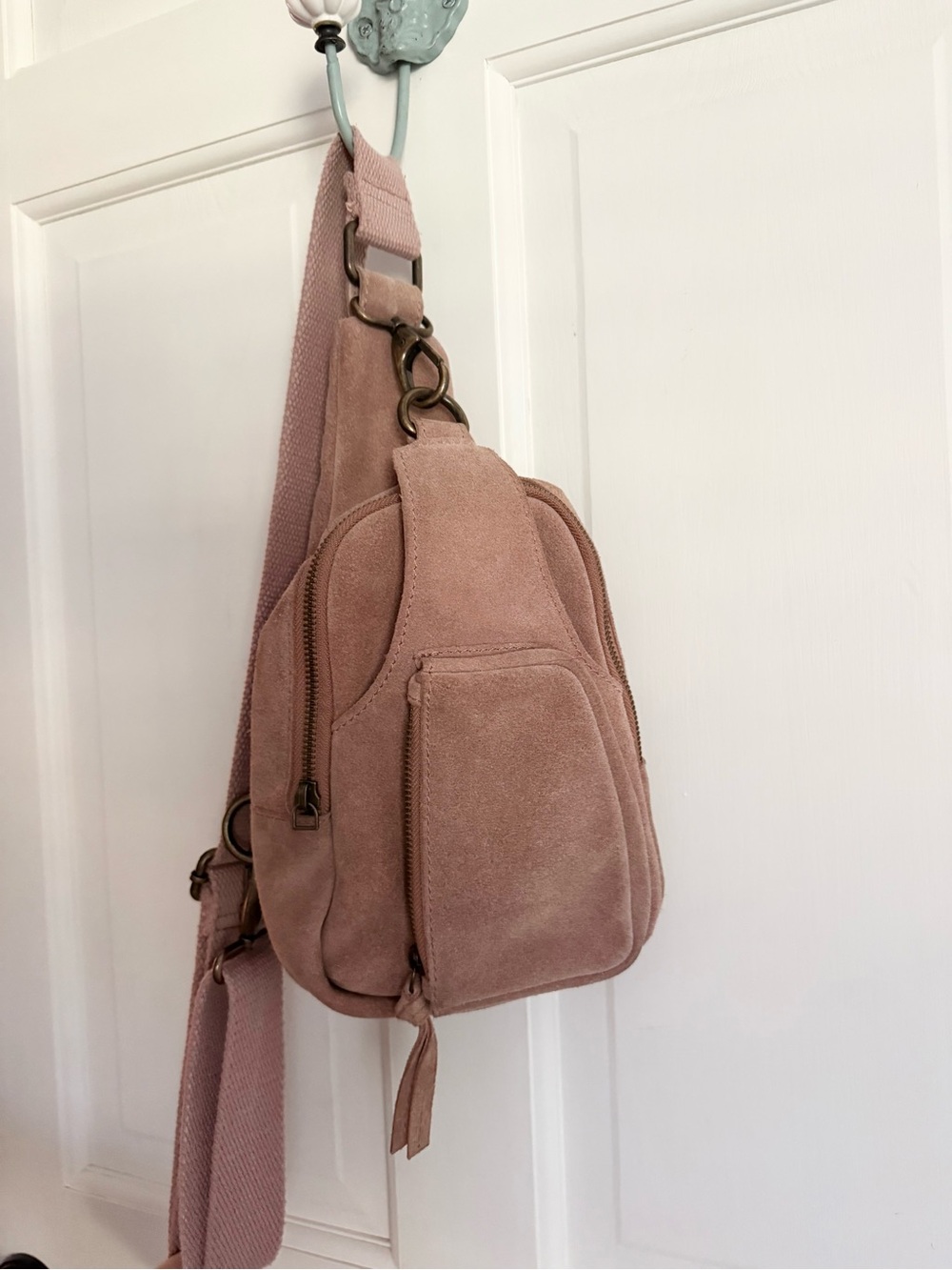 Free People Hudson Suede Sling Bag dusty rose